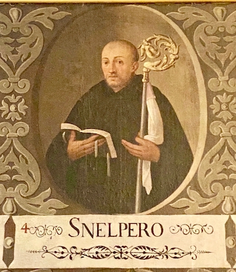 Gemälde von Abt Snelpero mit Bibel und Krummstab